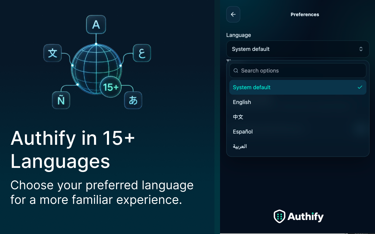 15+ languages in Authify